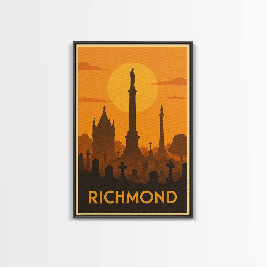 Richmond Travel Poster, Canvas Print, Warm Sunset Silhouette Art, Richmond City Art, Modern Wall Decor, Living Room Wall Art, Design 3