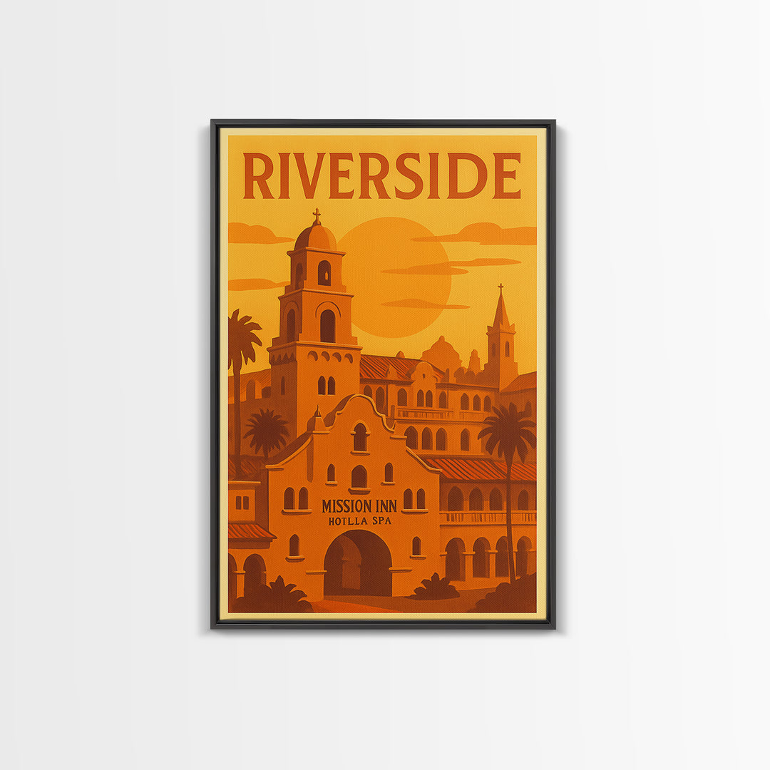 Riverside California Travel Poster, Framed Canvas Print, Golden Travel Poster Art, Riverside City Art, Living Room Wall Art, Travel Wall Art