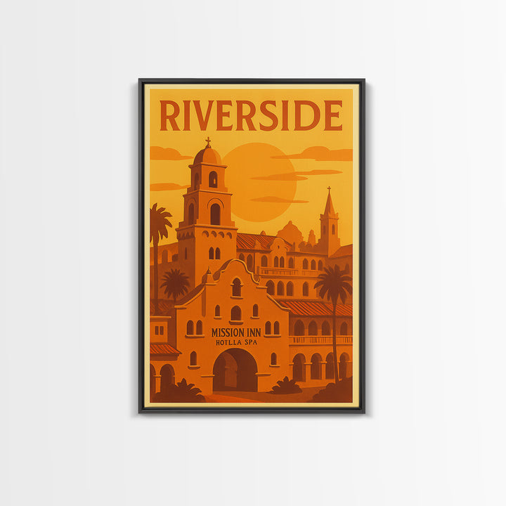 Riverside California Travel Poster, Framed Canvas Print, Golden Travel Poster Art, Riverside City Art, Living Room Wall Art, Travel Wall Art