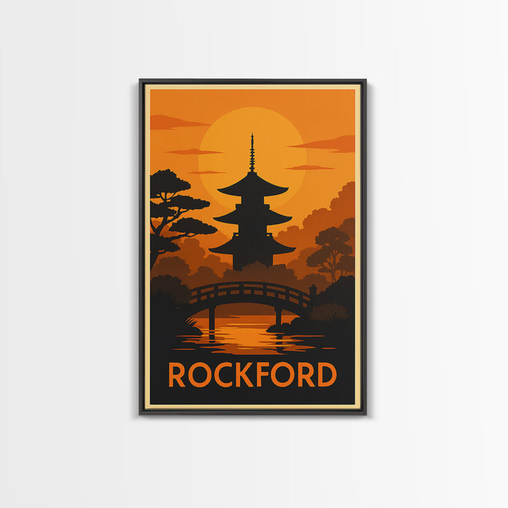 Rockford Travel Poster, Framed Canvas Print, Golden Travel Poster Art, Rockford City Art, Mid Century Wall Art, Travel Poster Set