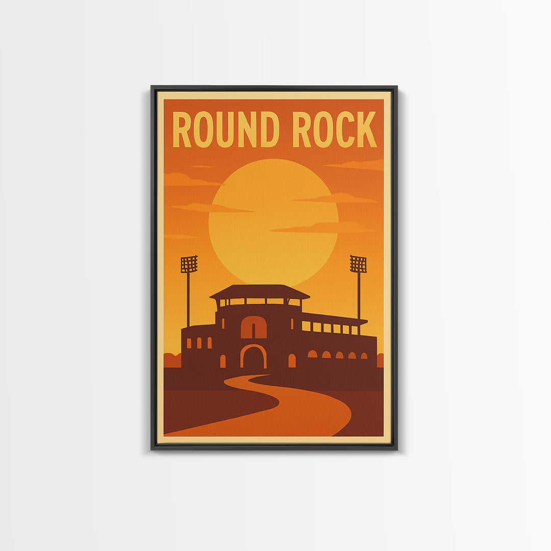 Round Rock Texas Travel Poster, Canvas Print, Gold Art Deco Poster Art, Round Rock City Art, City Illustration, Art Print, Travel Wall Art