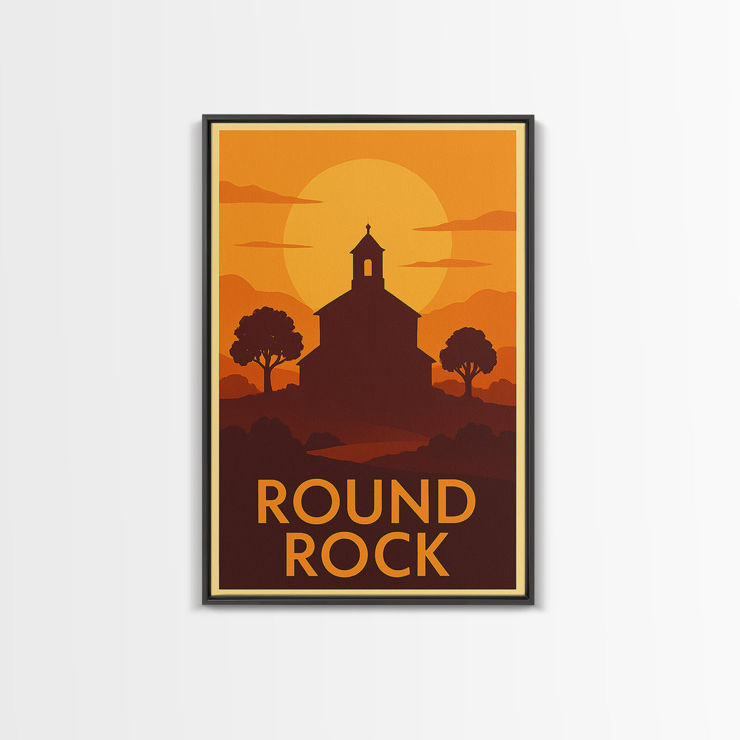 Round Rock Travel Poster, Canvas Print, Gold Art Deco Poster Art, Round Rock Wall Art, Travel Wall Art, Travel Poster Set, Fine Art Print