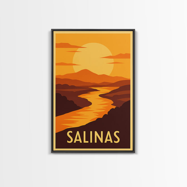 Salinas Travel Poster, Framed Canvas Print, Golden Travel Poster Art, Salinas Poster Print, City Illustration, Vintage City Art