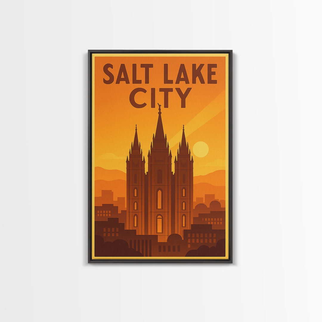 Salt Lake City Utah Travel Poster, Canvas Print, Gold Art Deco Poster Art, Salt Lake City City Art, Wall Decor, Mid Century Wall Art