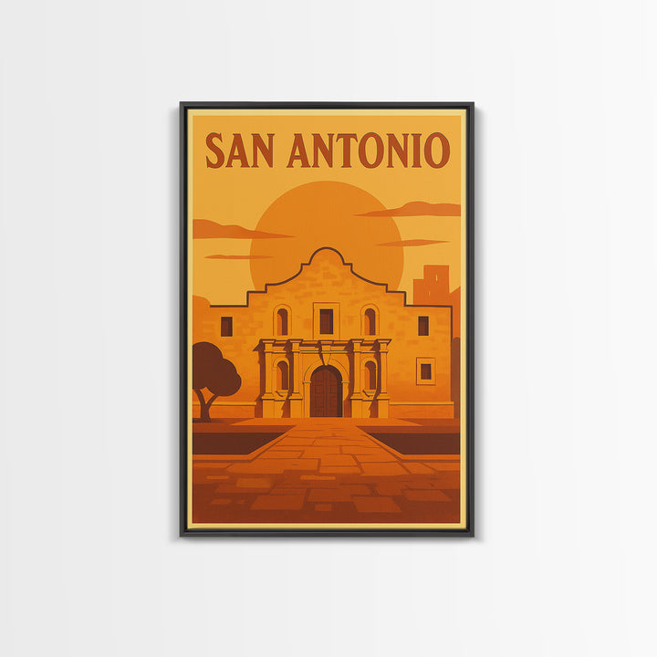 San Antonio Texas Travel Poster, Canvas Print, Warm Sunset Silhouette Art, San Antonio Travel Art, Travel Poster Art, Vintage City Art