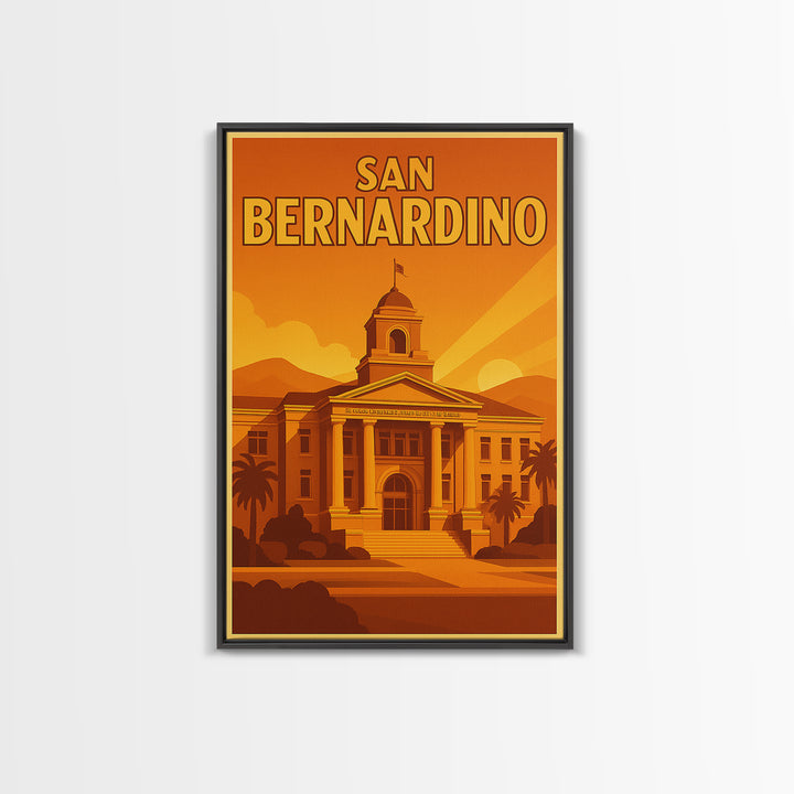 San Bernardino California Travel Poster, Canvas Print, Warm Sunset Silhouette Art, San Bernardino Wall Art, Vintage City Art