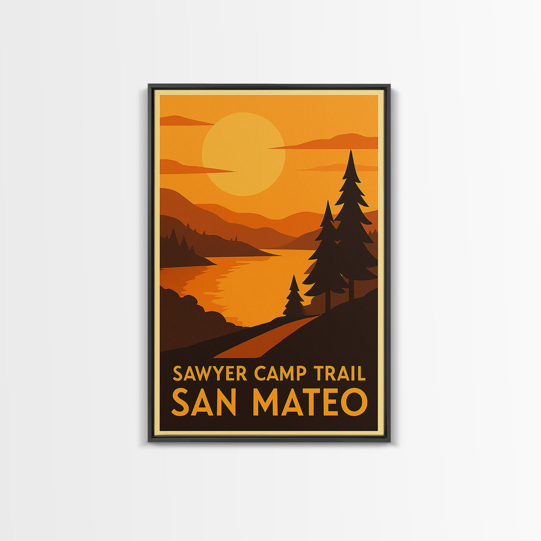San Mateo Travel Poster, Canvas Print, Warm Sunset Silhouette Art, San Mateo Travel Art, City Travel Prints, Vintage Travel Art