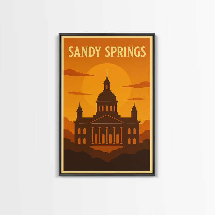 Sandy Springs Georgia Travel Poster, Canvas Print, Warm Sunset Silhouette Art, Sandy Springs Wall Art, Travel Poster Set, City Poster