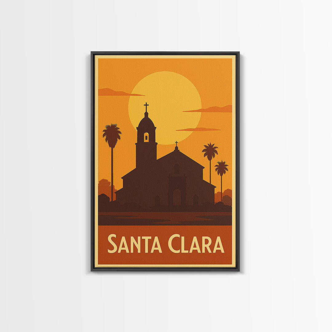 Santa Clara Travel Poster, Framed Canvas Print, Gold Art Deco Poster Art, Santa Clara Art Print, Travel Art Print, Home Office Decor