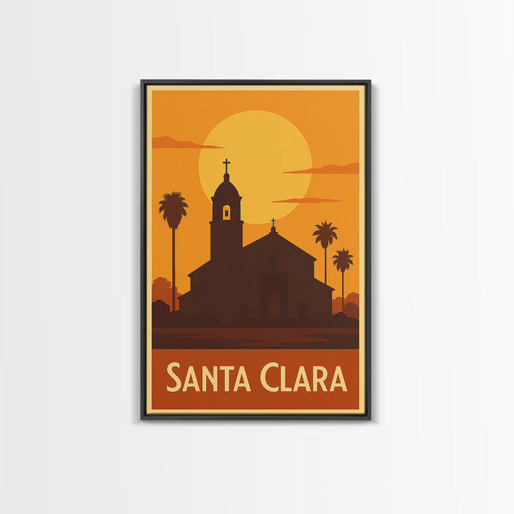 Santa Clara Travel Poster, Framed Canvas Print, Gold Art Deco Poster Art, Santa Clara Art Print, Travel Art Print, Home Office Decor