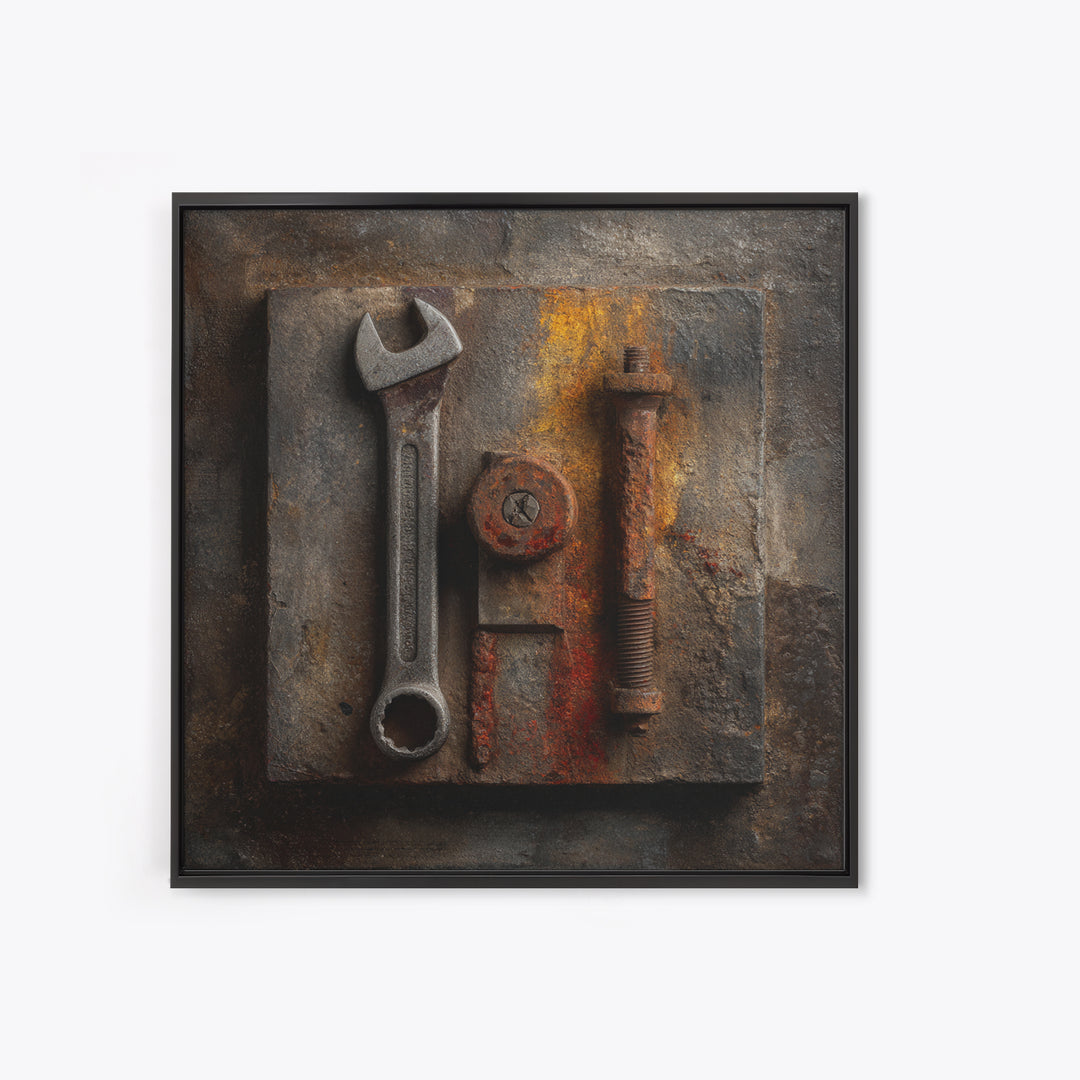 Wrench and Bolts Arranged Like Old Master Canvas Print, Garage Art, Car Wall Art, Garage Decor, Motor, Fathers Day Art, GAR-1x1-18