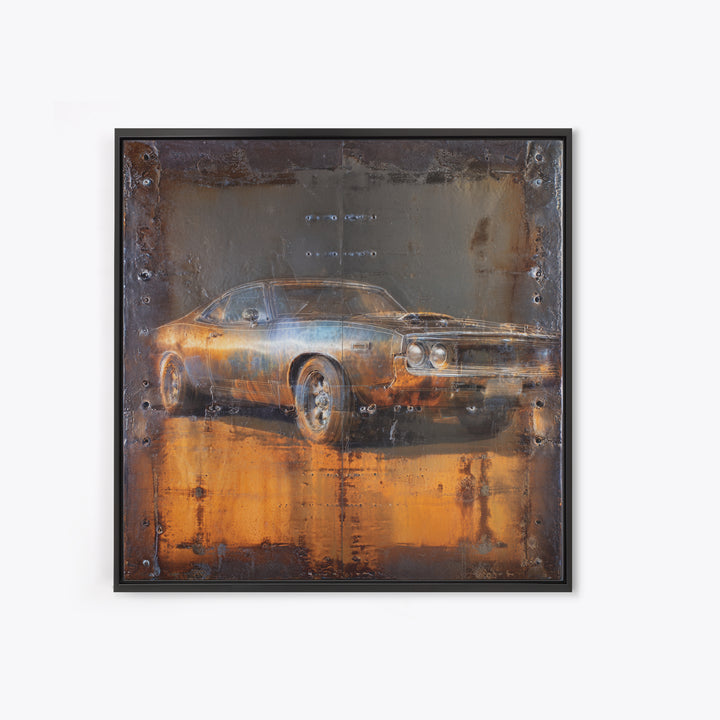 Desert Highway with Muscle Car Silhouette Framed Canvas Print, Garage Art, Garage Decor, Oil Painting, Motor, Art Print, GAR-1x1-21