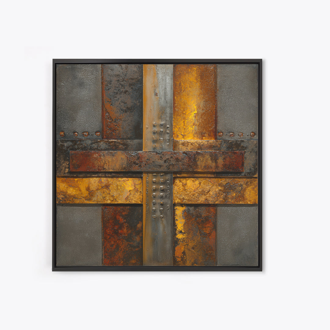 Steel and Rust Texture Abstract Panel Framed Canvas Print, Garage Art, Garage Decor, Abstract Art, Motor, Art Print, Room Decor, GAR-1x1-71