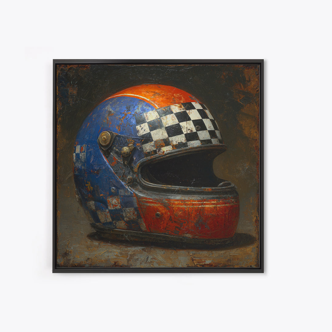 Racing Helmet with Checkered Flag Pattern Canvas Print, Garage Art, Garage Art Poster, Garage Decor, Fine Art, Motor, GAR-1x1-92