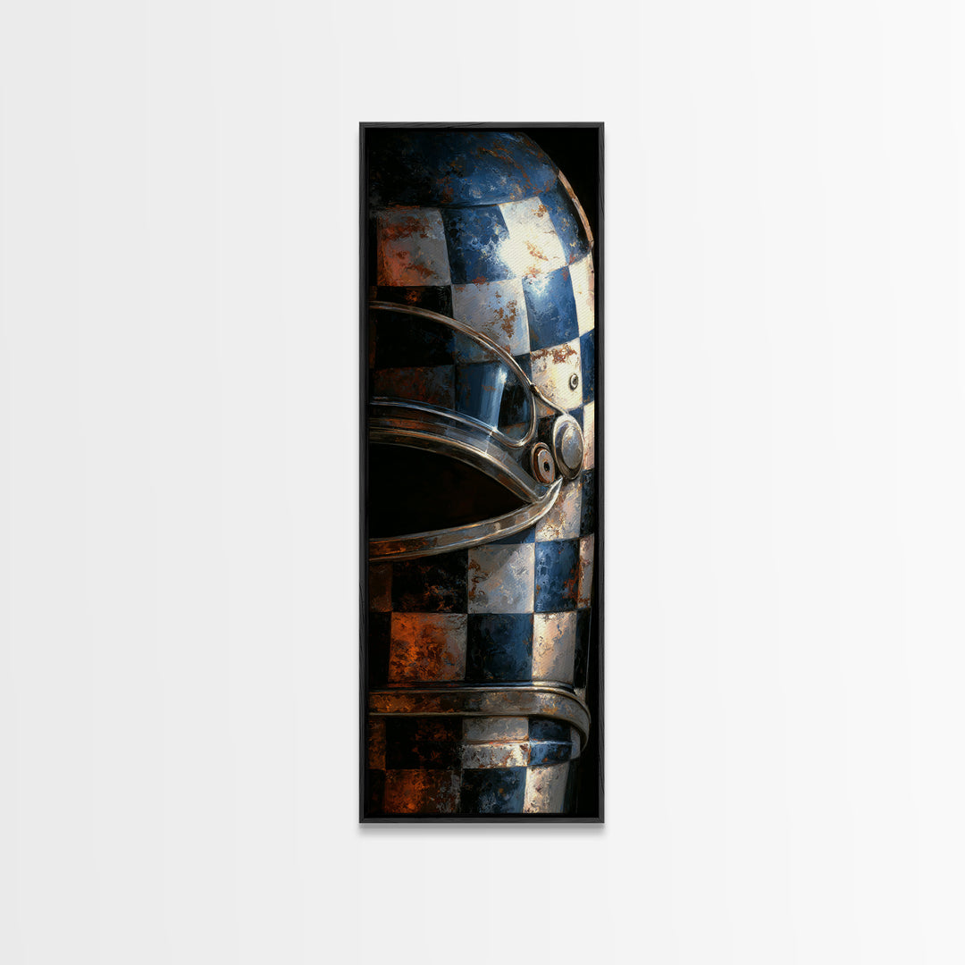 Racing Helmet with Checkered Flag Pattern Canvas Print, Garage Art, Textured Painting, Garage Decor, Fine Art, Motor, GAR-1x3-32