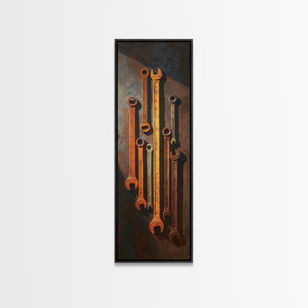 Garage Tool Silhouettes Arranged as Graphic Icons Framed Canvas Print, Garage Art, Fathers Day Art, Garage Decor, Motor, GAR-1x3-50