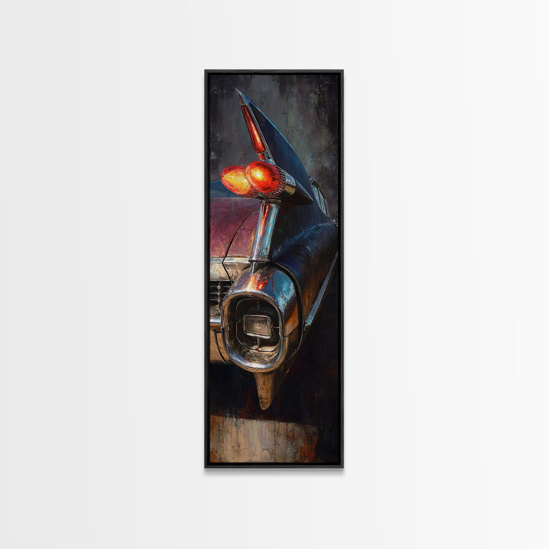 Classic Car Tail Lights Glowing at Dusk Framed Canvas Print, Garage Art, Home Decor, Garage Decor, Motor, Man Cave Decor, GAR-1x3-52