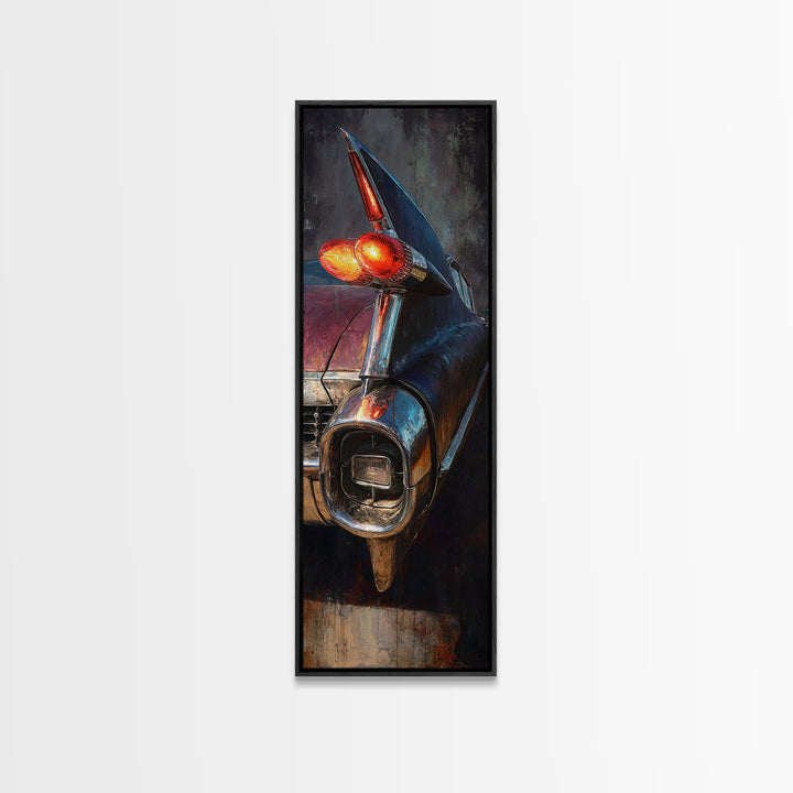 Classic Car Tail Lights Glowing at Dusk Framed Canvas Print, Garage Art, Home Decor, Garage Decor, Motor, Man Cave Decor, GAR-1x3-52