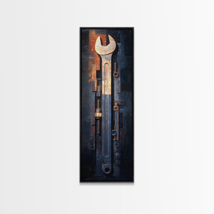 Wrench and Bolts Arranged Like Old Master Framed Canvas Print, Garage Art, Automotive Decor, Garage Decor, Oil Painting, Motor, GAR-1x3-54