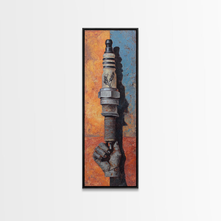 Spark Plug Botanical Specimen Drawing Framed Canvas Print, Garage Art, Sports Posters, Garage Decor, Fine Art, Motor, GAR-1x3-58
