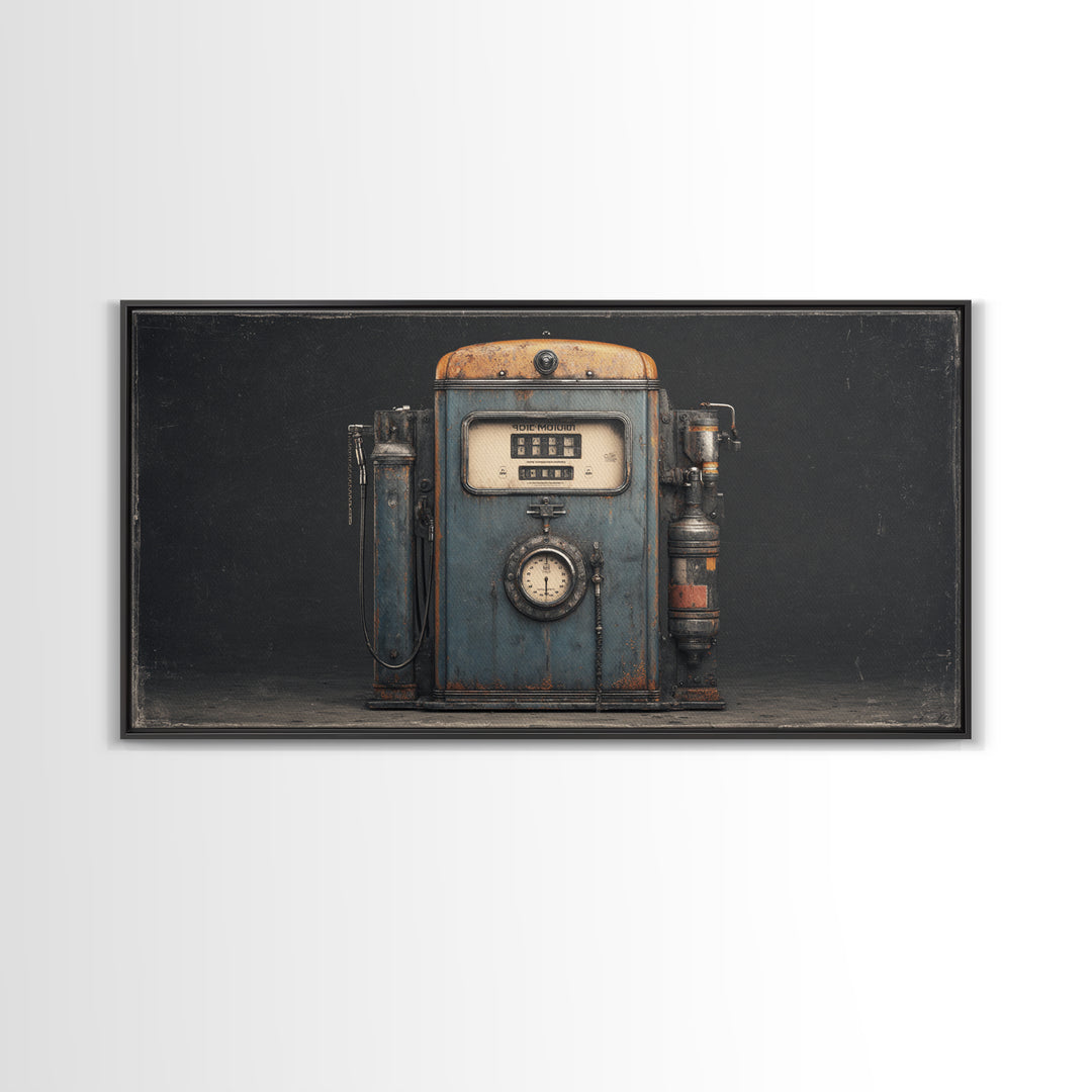 Retro Gas Pump Illustration Framed Canvas Print, Garage Art, Home Decor, Garage Decor, Fine Art, Motor, Man Cave Decor, GAR-2x1-1