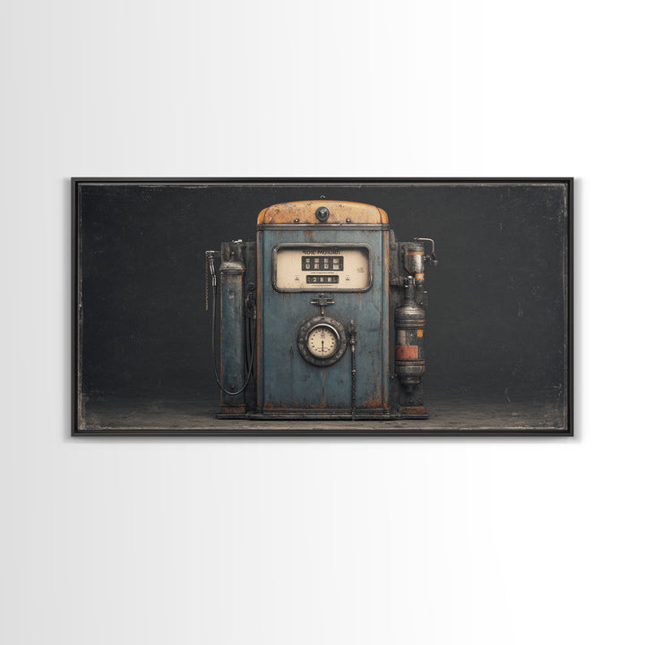 Retro Gas Pump Illustration Framed Canvas Print, Garage Art, Home Decor, Garage Decor, Fine Art, Motor, Man Cave Decor, GAR-2x1-1