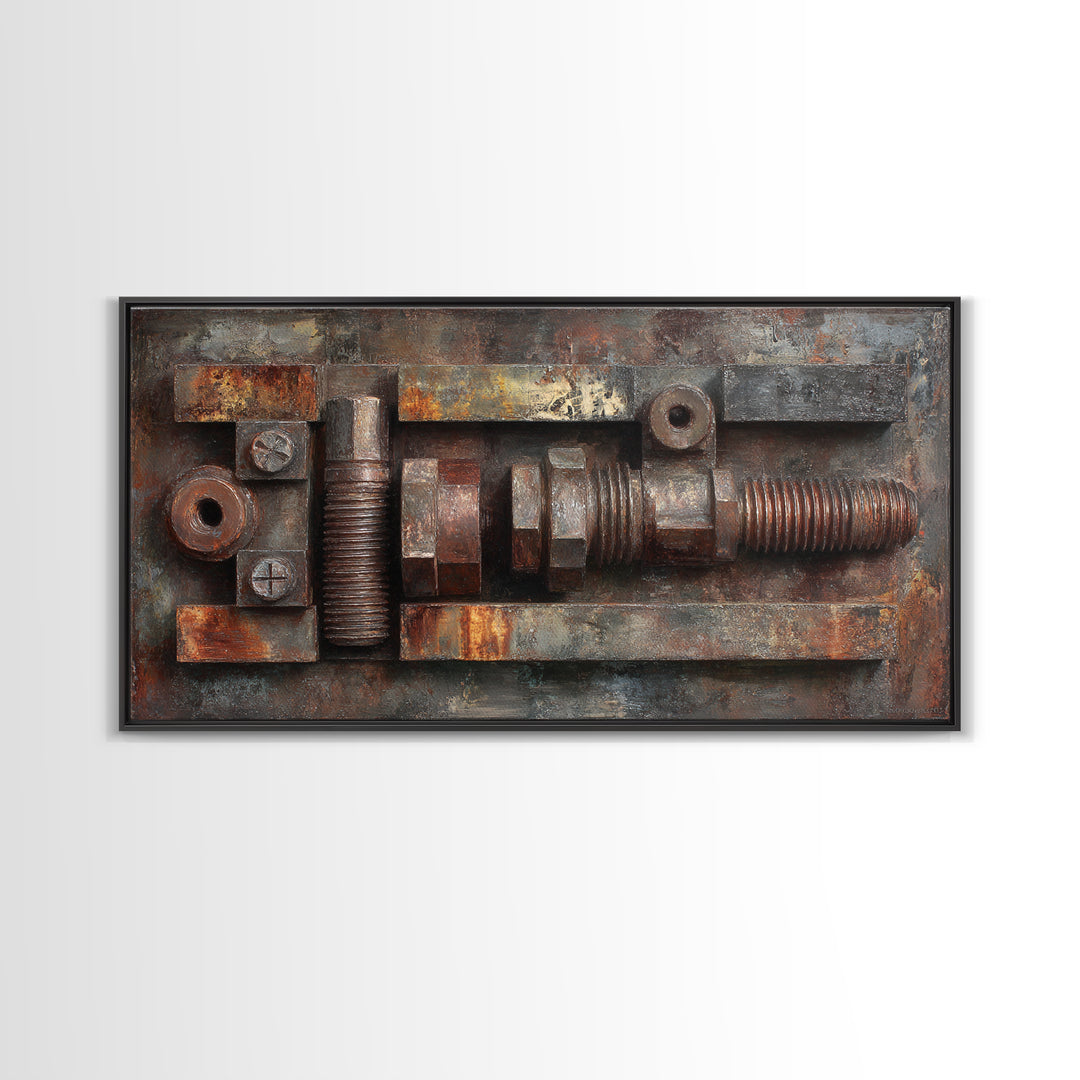 Steel and Rust Texture Abstract Panel Framed Canvas Print, Garage Art, Car Decor, Garage Decor, Motor, Game Room Decor, GAR-2x1-43