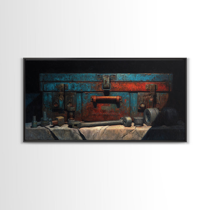 Old Toolbox with Oil Stained Rag Still Canvas Print, Garage Art, Garage Art Poster Download, Garage Decor, Abstract Art, Motor, GAR-2x1-71