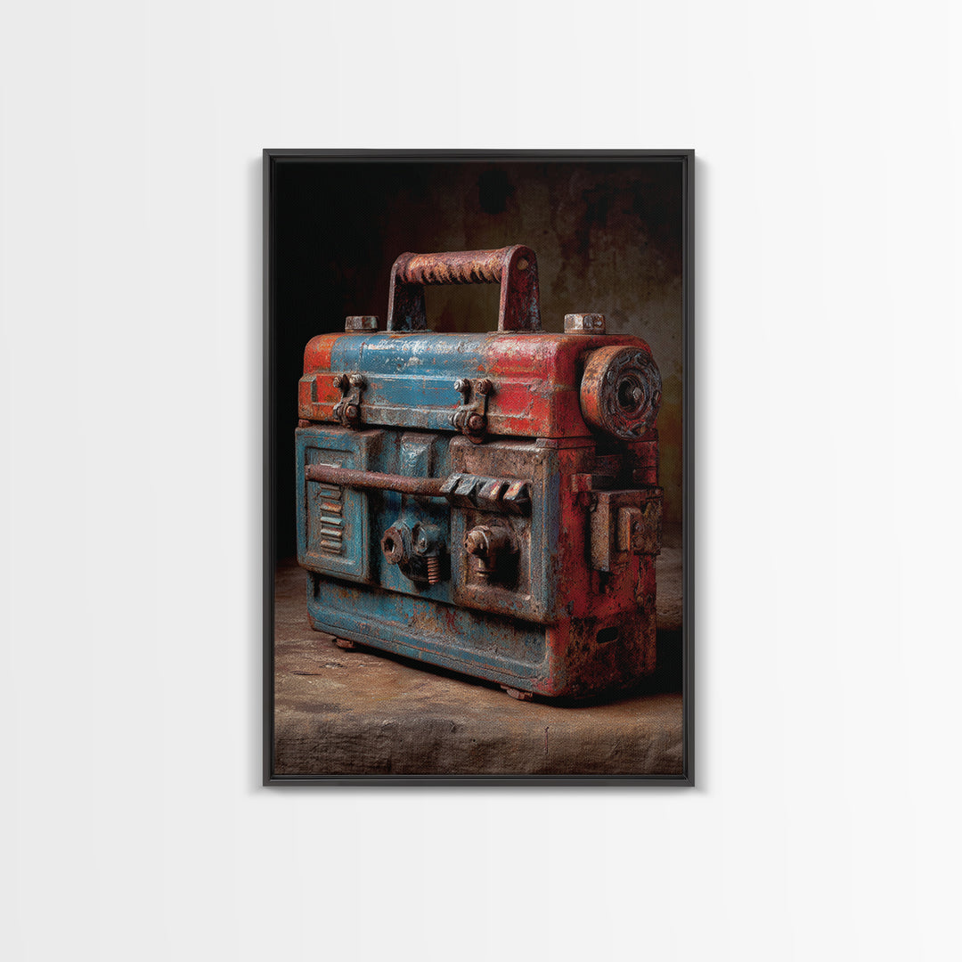 Old Toolbox with Oil Stained Rag Still Framed Canvas Print, Garage Art, Wall Decor, Garage Decor, Oil Painting, Motor, GAR-2x3-59