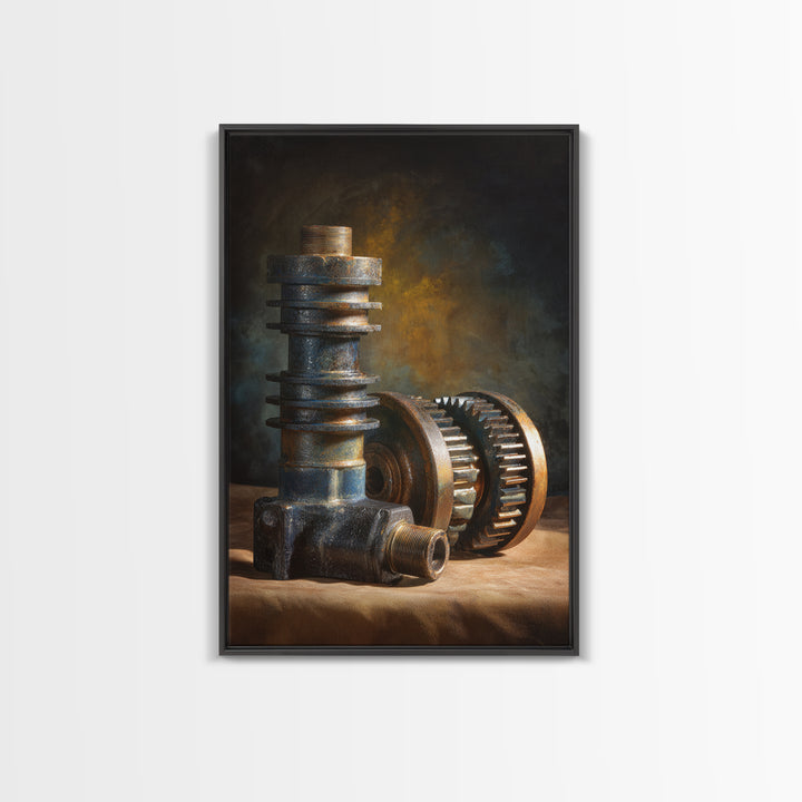 Camshaft and Gears Industrial Still Life Canvas Print, Garage Art, Garage, Garage Decor, Oil Painting, Motor, Tattoo Art, GAR-2x3-95