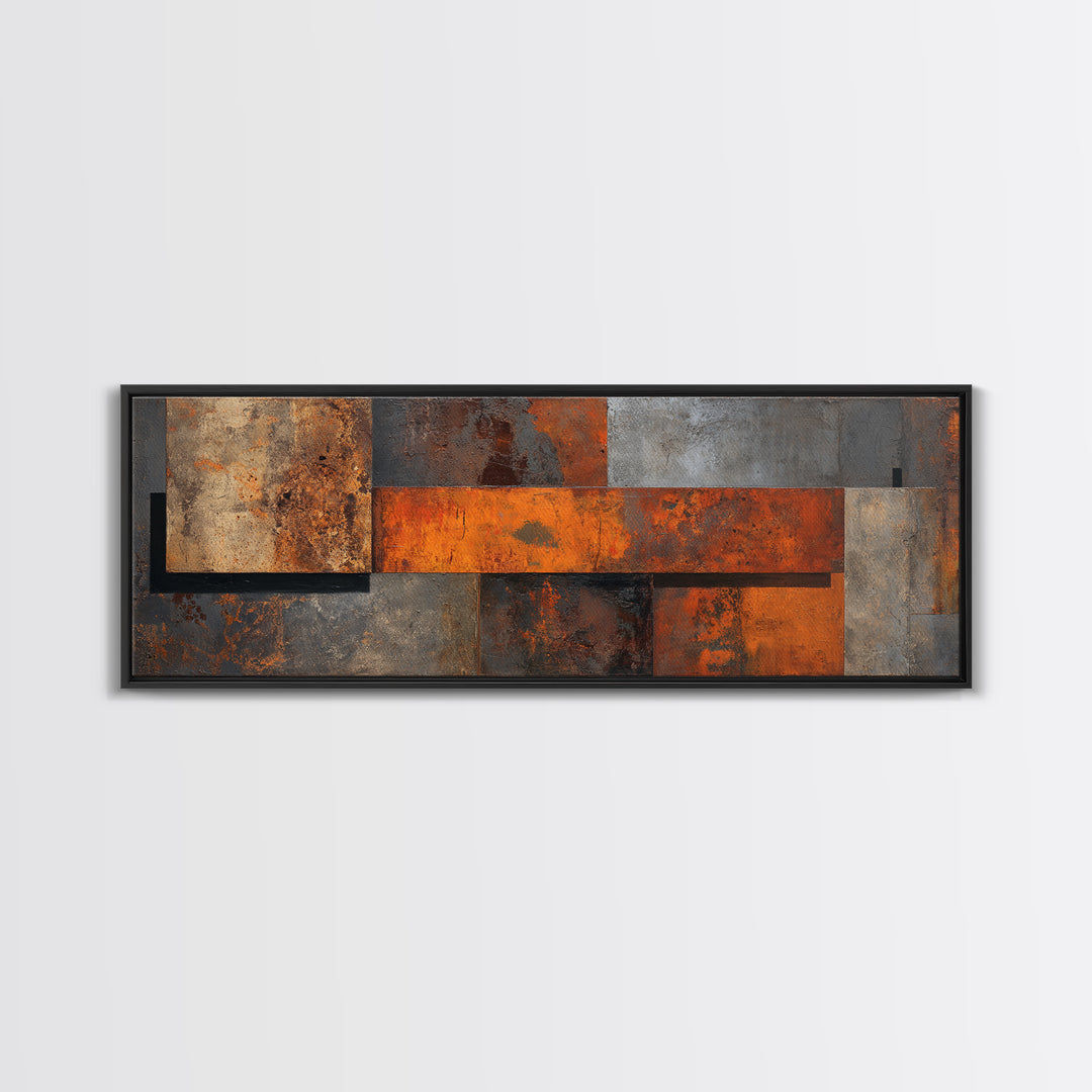 Steel and Rust Texture Abstract Panel Framed Canvas Print, Garage Art, Garage Art Poster, Garage Decor, Fine Art, Motor, GAR-3x1-15