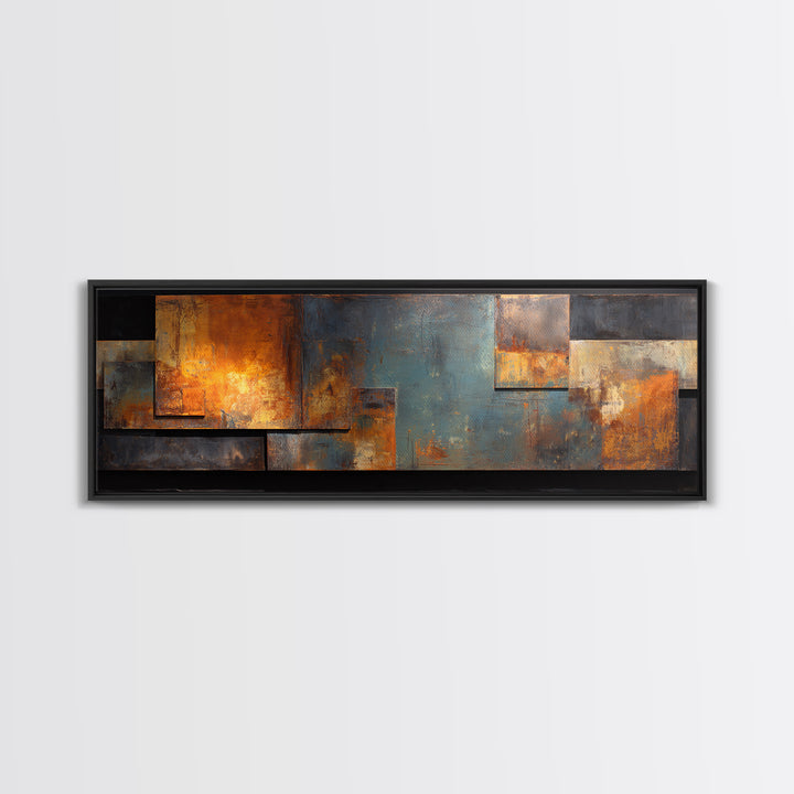 Steel and Rust Texture Abstract Panel Framed Canvas Print, Garage Art, Room Decor, Garage Decor, Abstract Art, Motor, GAR-3x1-63