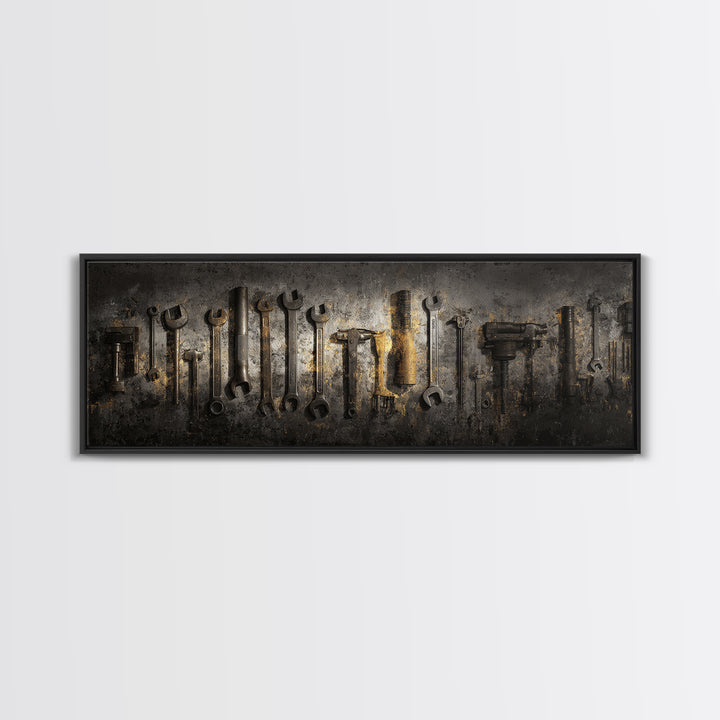 Garage Tool Silhouettes Arranged as Graphic Icons Canvas Print, Garage Art, Art, Garage Decor, Fine Art, Motor, Car Art, GAR-3x1-78