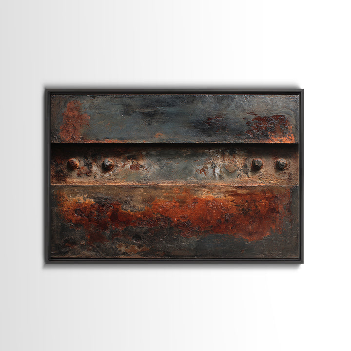 Steel and Rust Texture Abstract Panel Framed Canvas Print, Garage Art, Autumn Wall Art, Garage Decor, Fine Art, Motor, GAR-3x2-27
