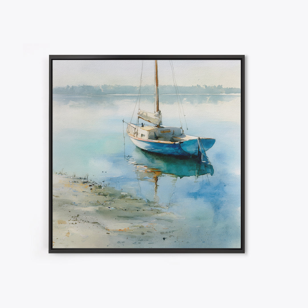 Soft Watercolor Sailboat on Quiet Water Canvas Print, Guest Bedroom Art, Pink Wall Art, Bedroom Decor, Fine Art, Guest, GBA-1x1-18