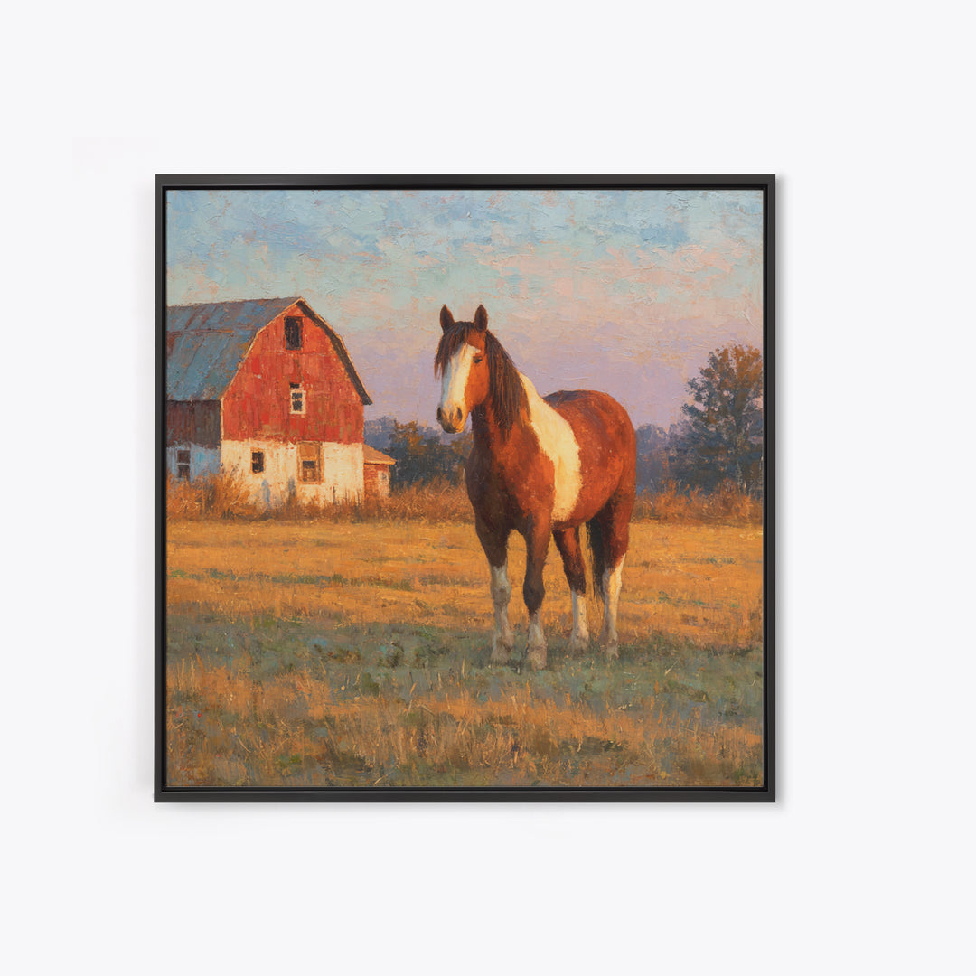 Quiet Horse Pasture at Sunset Framed Canvas Print, Guest Bedroom Art, Downloadable Prints, Bedroom Decor, Fine Art, Guest, GBA-1x1-21