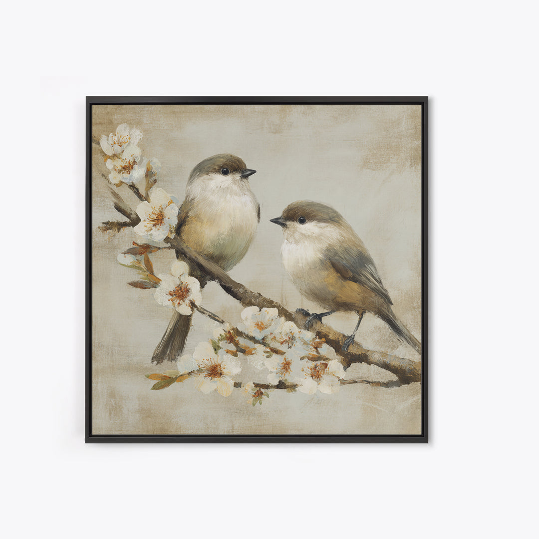 Small Bird Pair on Flowering Branch Framed Canvas Print, Guest Bedroom Art, Home, Bedroom Decor, Guest, Bedroom Wall Art, GBA-1x1-28