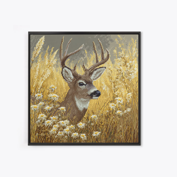 Sunlit Meadow with Delicate Flowers Framed Canvas Print, Guest Bedroom Art, Living Room Wall Art, Bedroom Decor, Guest, GBA-1x1-39