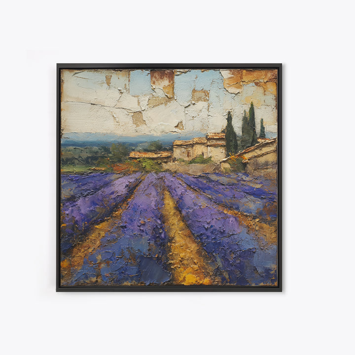 Lavender Field under Pale Sky Framed Canvas Print, Guest Bedroom Art, Bedroom Wall Art, Bedroom Decor, Oil Painting, Guest, GBA-1x1-43
