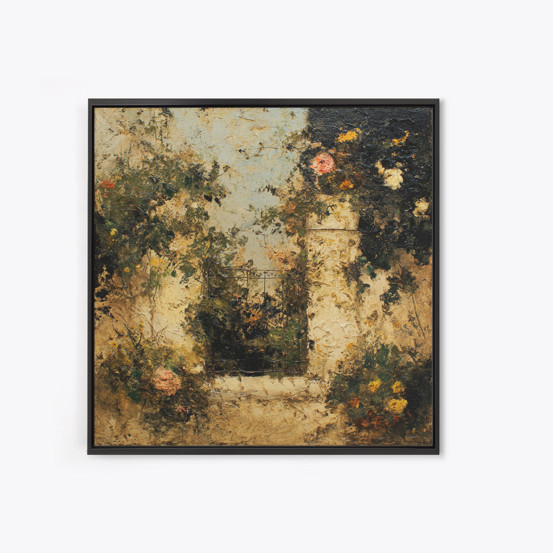 Sunlit Meadow with Delicate Flowers Framed Canvas Print, Guest Bedroom Art, Bedroom Prints, Bedroom Decor, Oil Painting, Guest, GBA-1x1-63