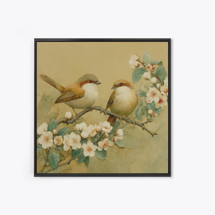 Small Bird Pair on Flowering Branch Canvas Print, Guest Bedroom Art, Funky Wall Art, Bedroom Decor, Watercolor Art, Guest, GBA-1x1-76