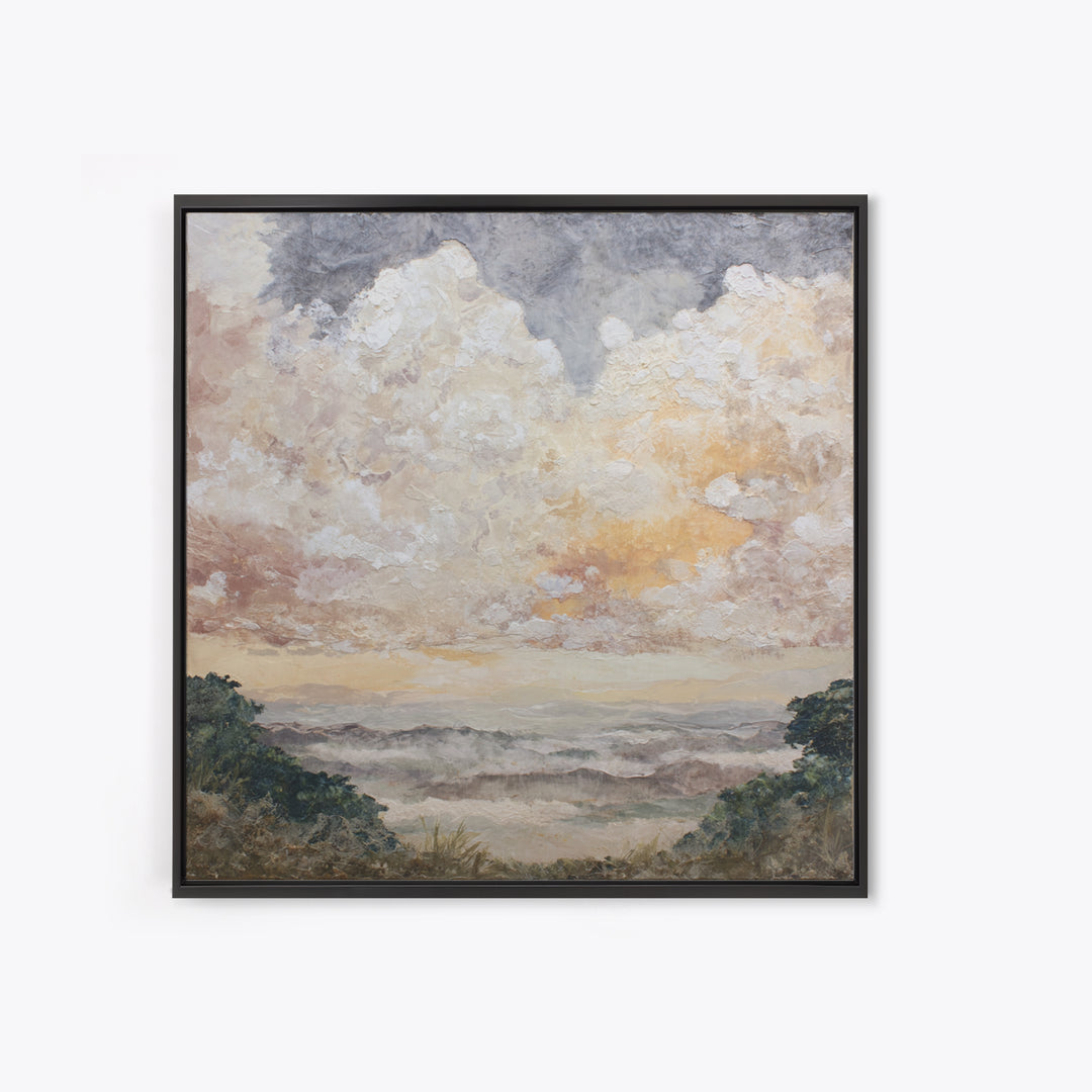 Romantic Cloudscape in Blush and Ivory Framed Canvas Print, Guest Bedroom Art, Statement Artwork, Bedroom Decor, Guest, GBA-1x1-83