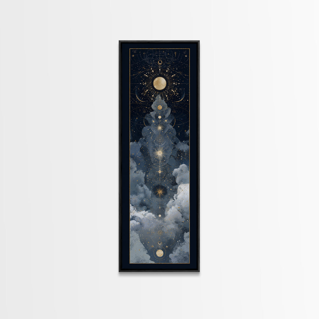 Minimal Moon and Stars Composition Framed Canvas Print, Guest Bedroom Art, Home Decor, Bedroom Decor, Fine Art, Guest, GBA-1x3-52