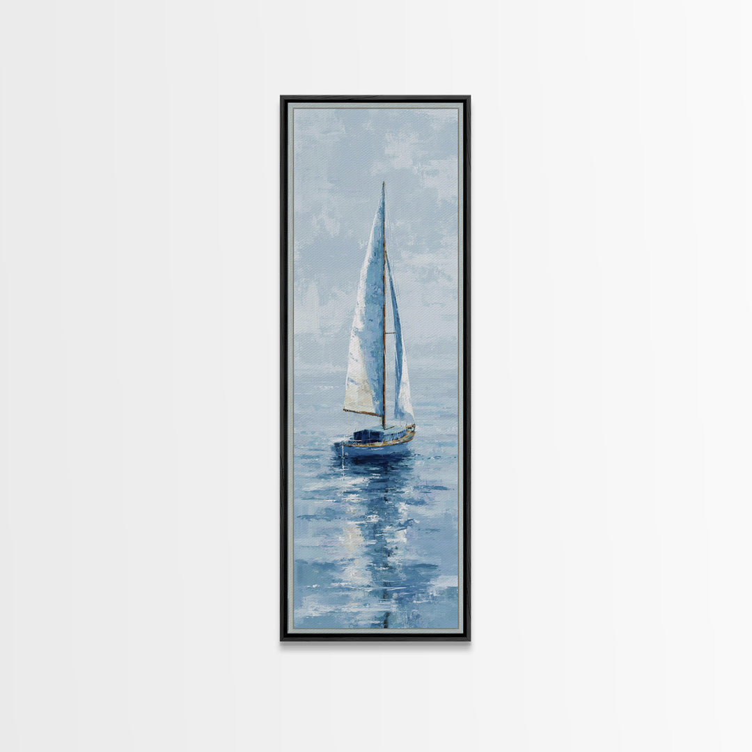 Soft Watercolor Sailboat on Quiet Water Framed Canvas Print, Guest Bedroom Art, Funky Wall Art, Bedroom Decor, Oil Painting, GBA-1x3-54