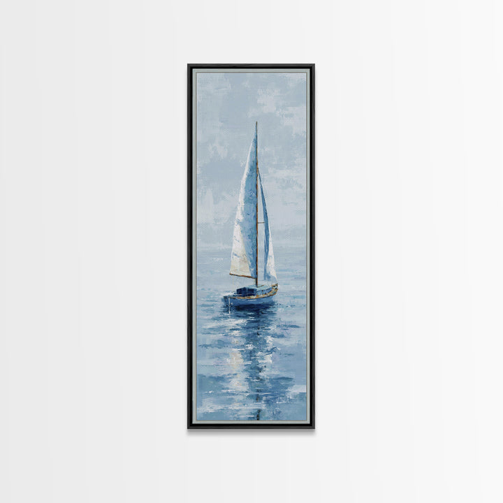 Soft Watercolor Sailboat on Quiet Water Framed Canvas Print, Guest Bedroom Art, Funky Wall Art, Bedroom Decor, Oil Painting, GBA-1x3-54