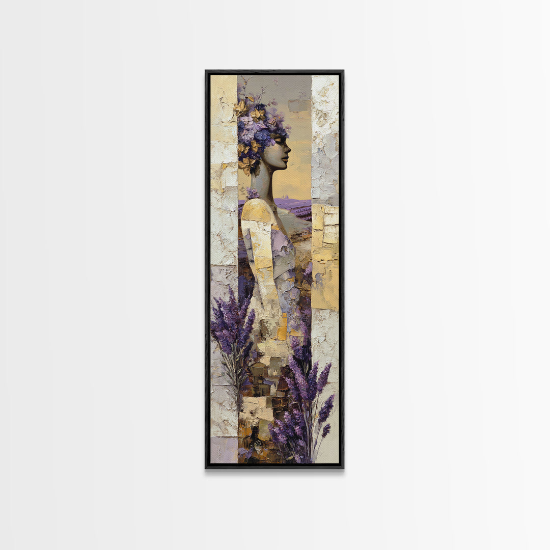 Lavender Field under Pale Sky Canvas Print, Guest Bedroom Art, Bedroom Decor, Oil Painting, Guest, Above Bed Decor, GBA-1x3-55