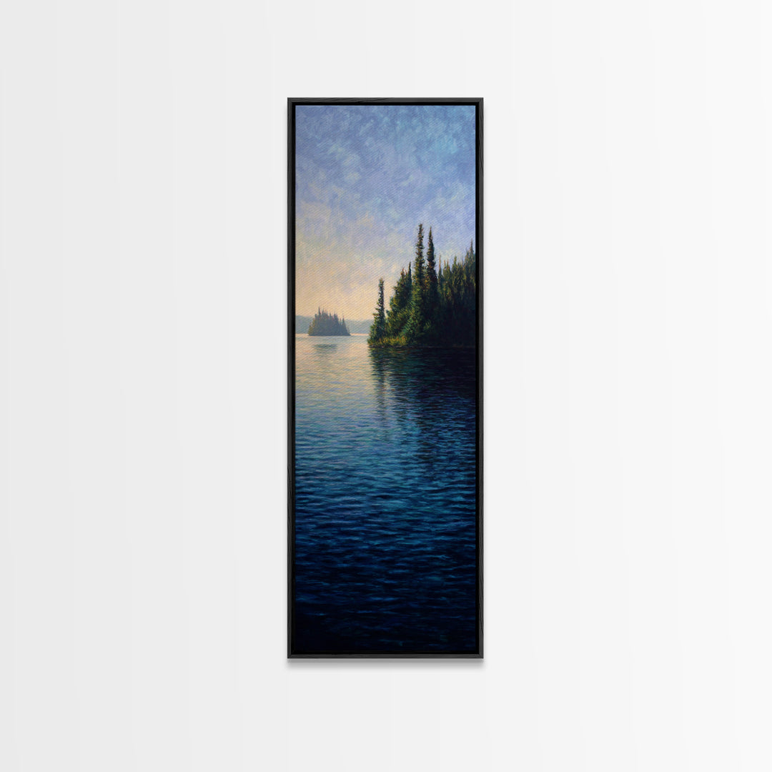 Quiet Lake Landscape at Early Morning Framed Canvas Print, Guest Bedroom Art, Neutral Decor, Bedroom Decor, Oil Painting, Guest, GBA-1x3-62
