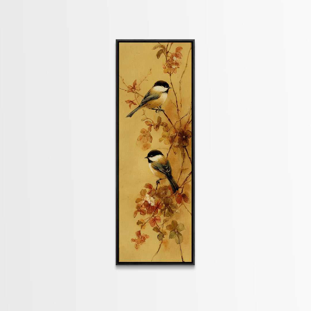 Small Bird Pair on Flowering Branch Framed Canvas Print, Guest Bedroom Art, Framed Wall Art, Bedroom Decor, Watercolor Art, GBA-1x3-64
