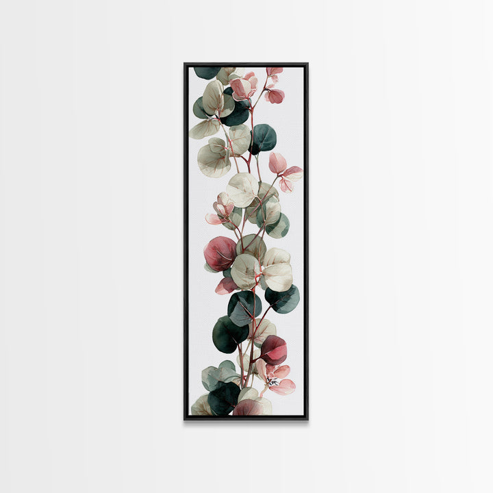 Calming Eucalyptus Watercolor Branches Framed Canvas Print, Guest Bedroom Art, Farmhouse Wall Art, Bedroom Decor, GBA-1x3-70
