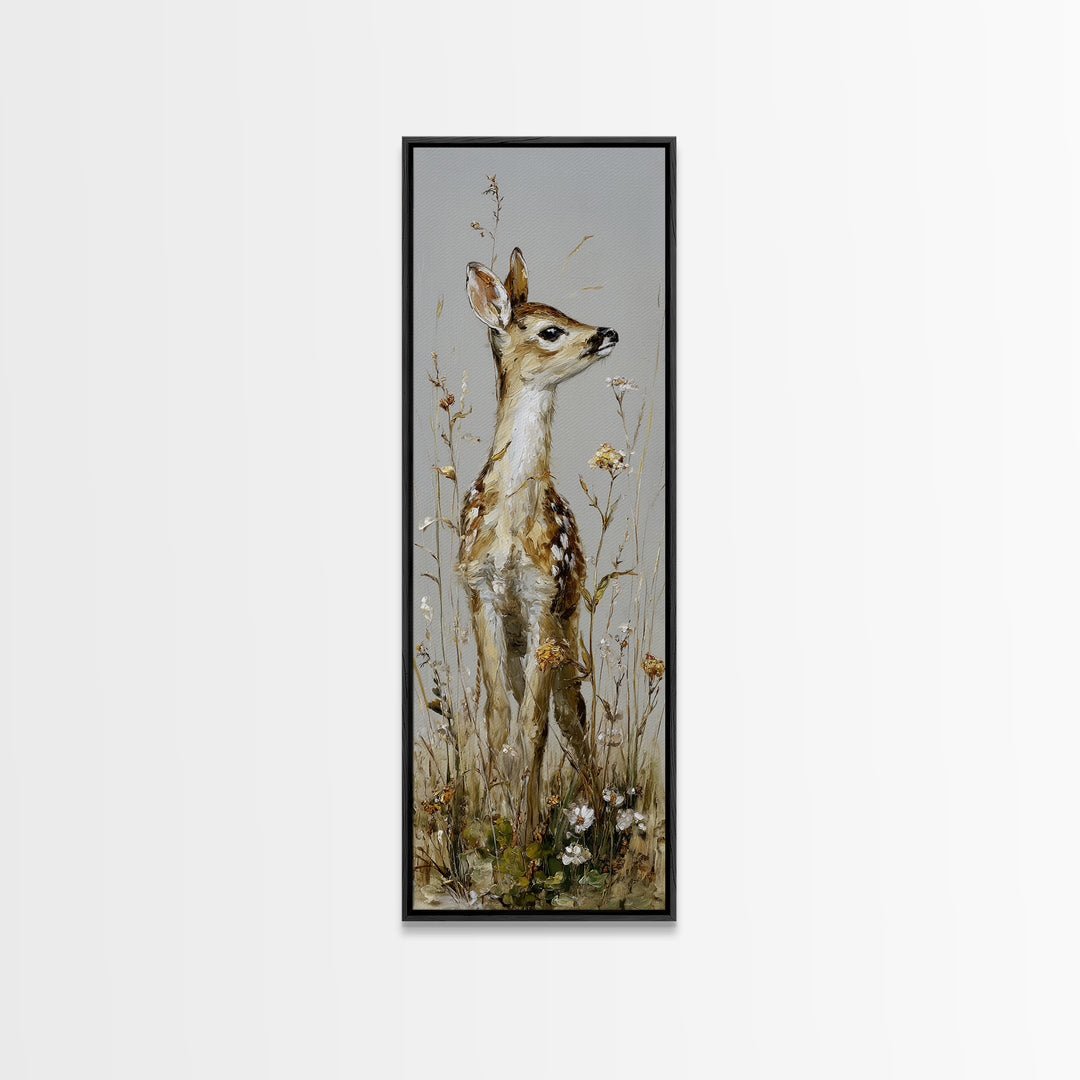 Sunlit Meadow with Delicate Flowers Framed Canvas Print, Guest Bedroom Art, Cat Wall Art, Bedroom Decor, Oil Painting, Guest, GBA-1x3-75